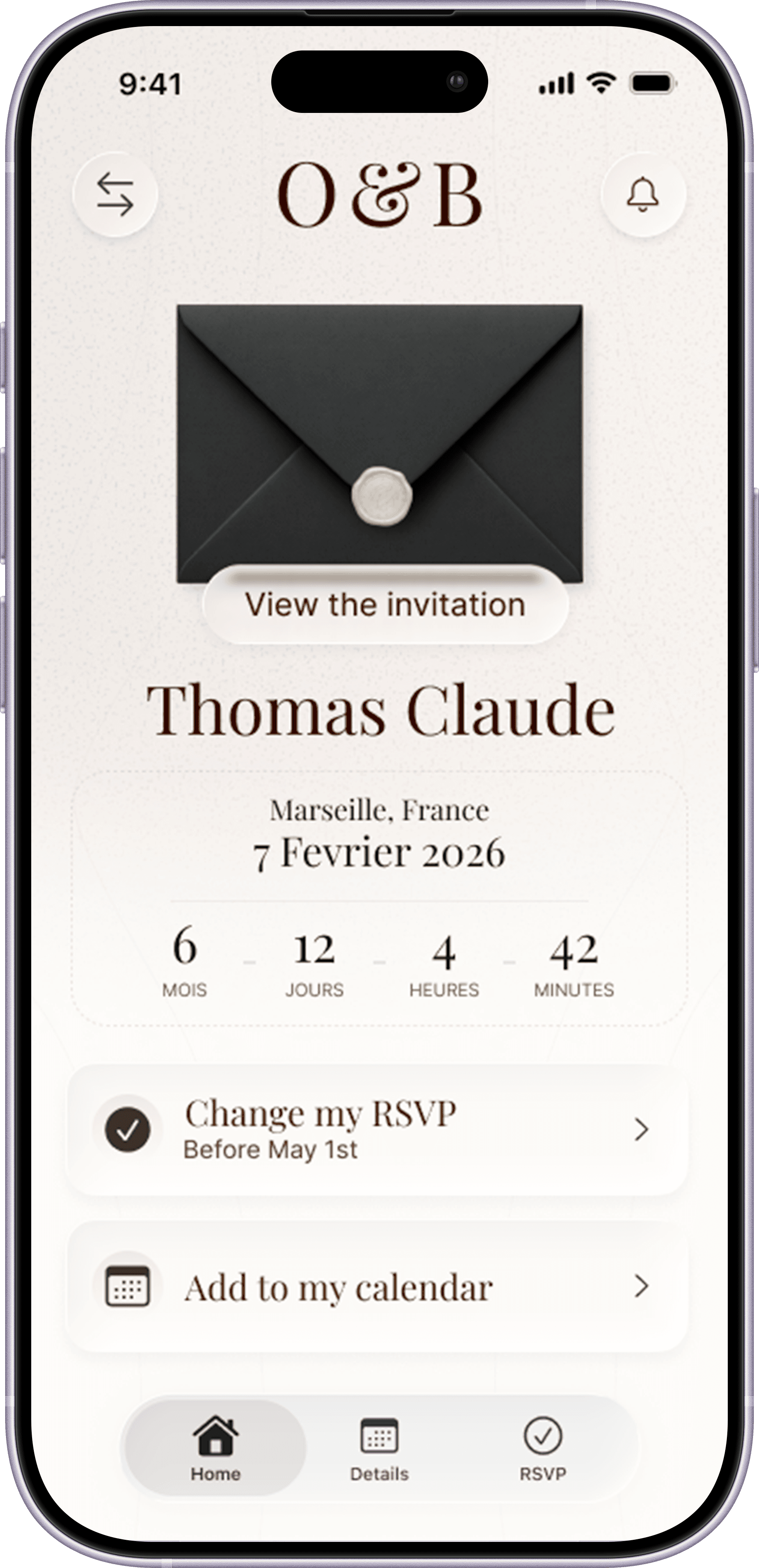 Application WedSVP sur mobile